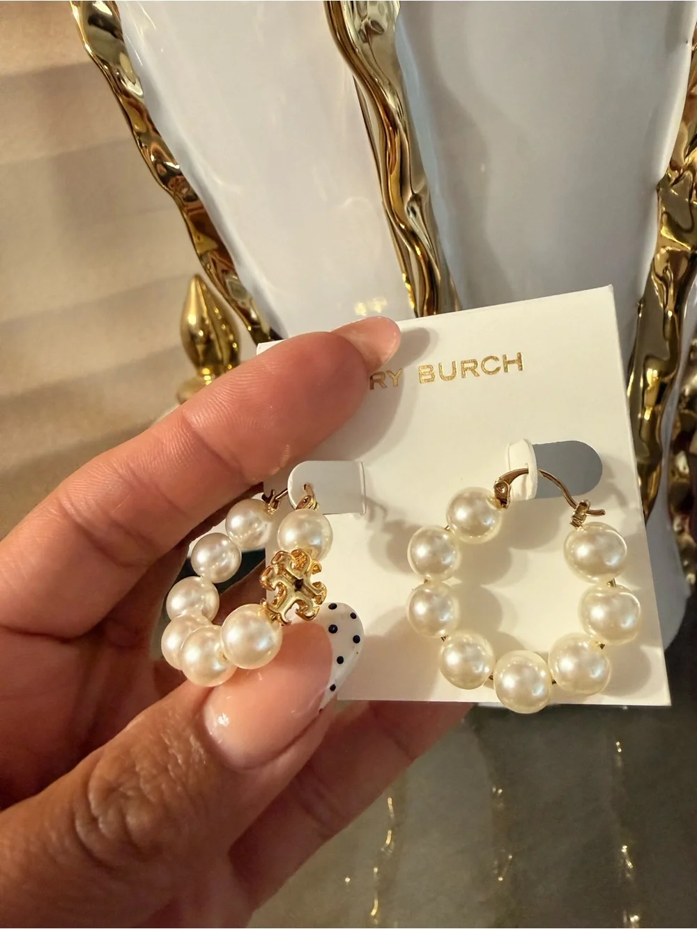 Tory Burch Gold & Pearl Hoop Earrings